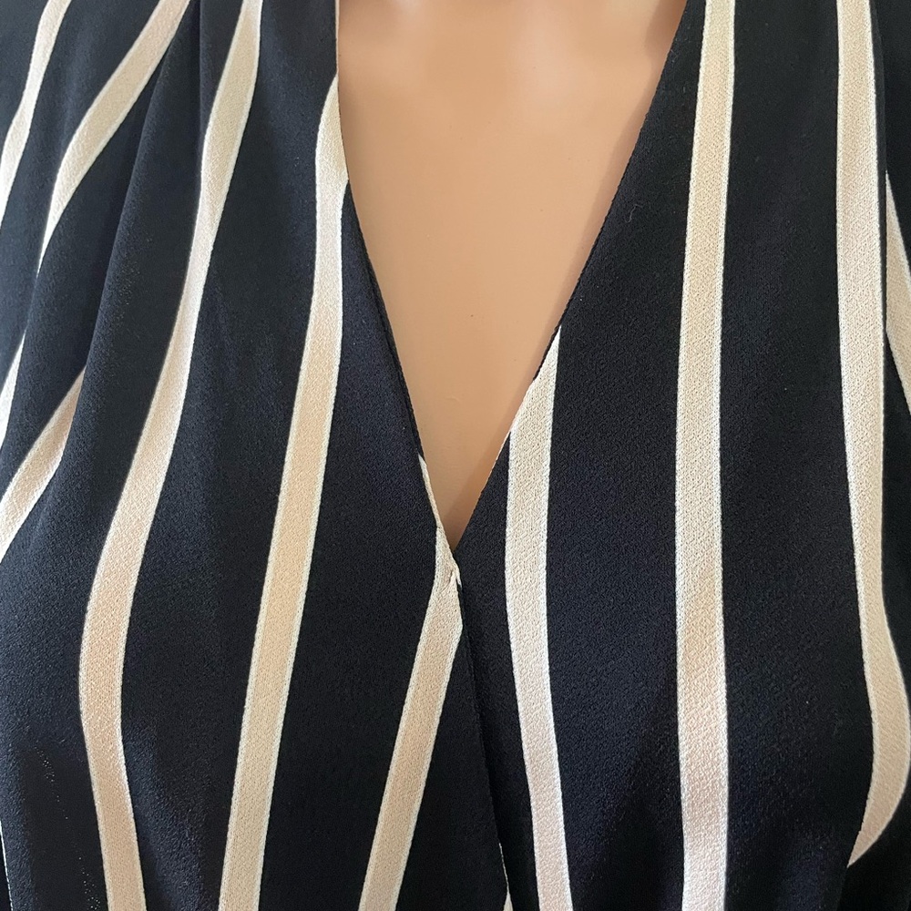 Adrianna Papell Black Ivory Striped Wrap Front Blouse - Picture 4 of 7